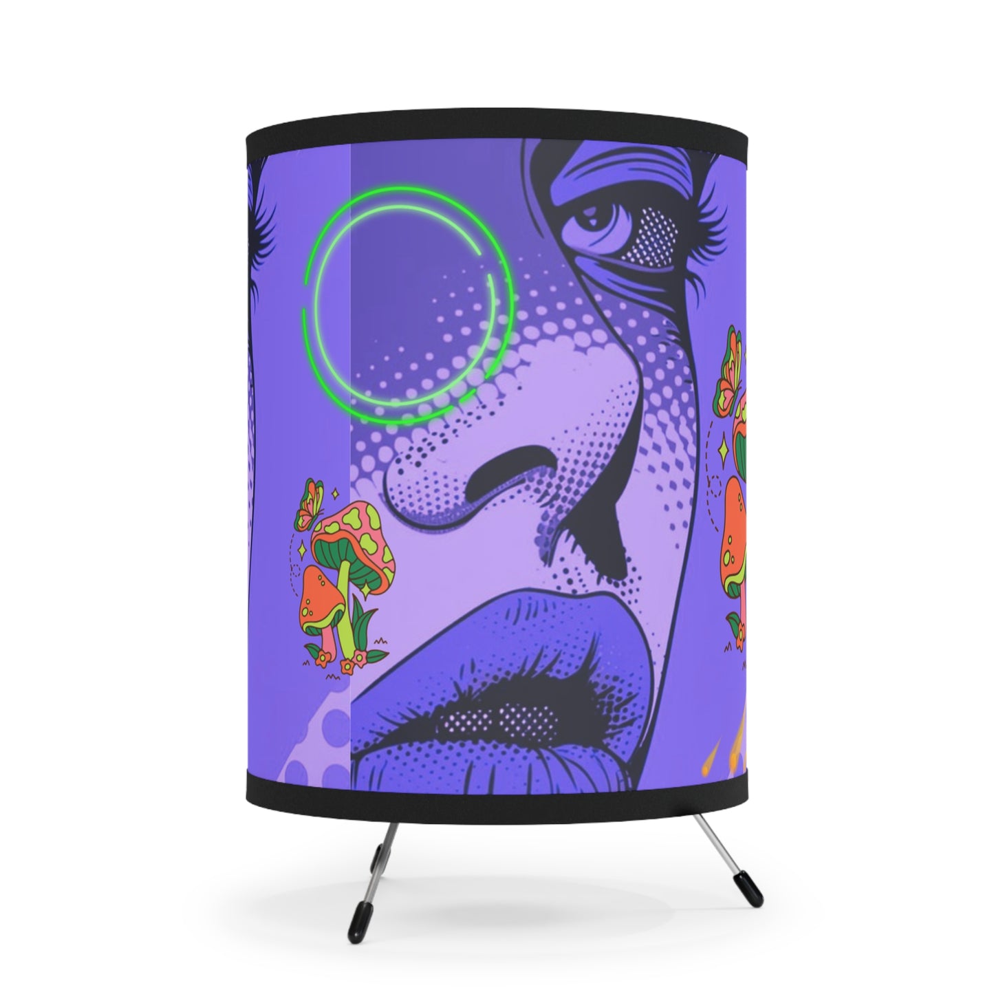 Trippy Pop Art Tripod Lamp with High-Res Printed Shade - Modern Home Decor