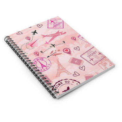 Travel-Girly Spiral Notebook - Ruled Line with World Map Design