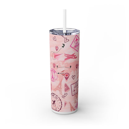 Travel-Girly Skinny Tumbler with Straw - 20oz Adventure Design