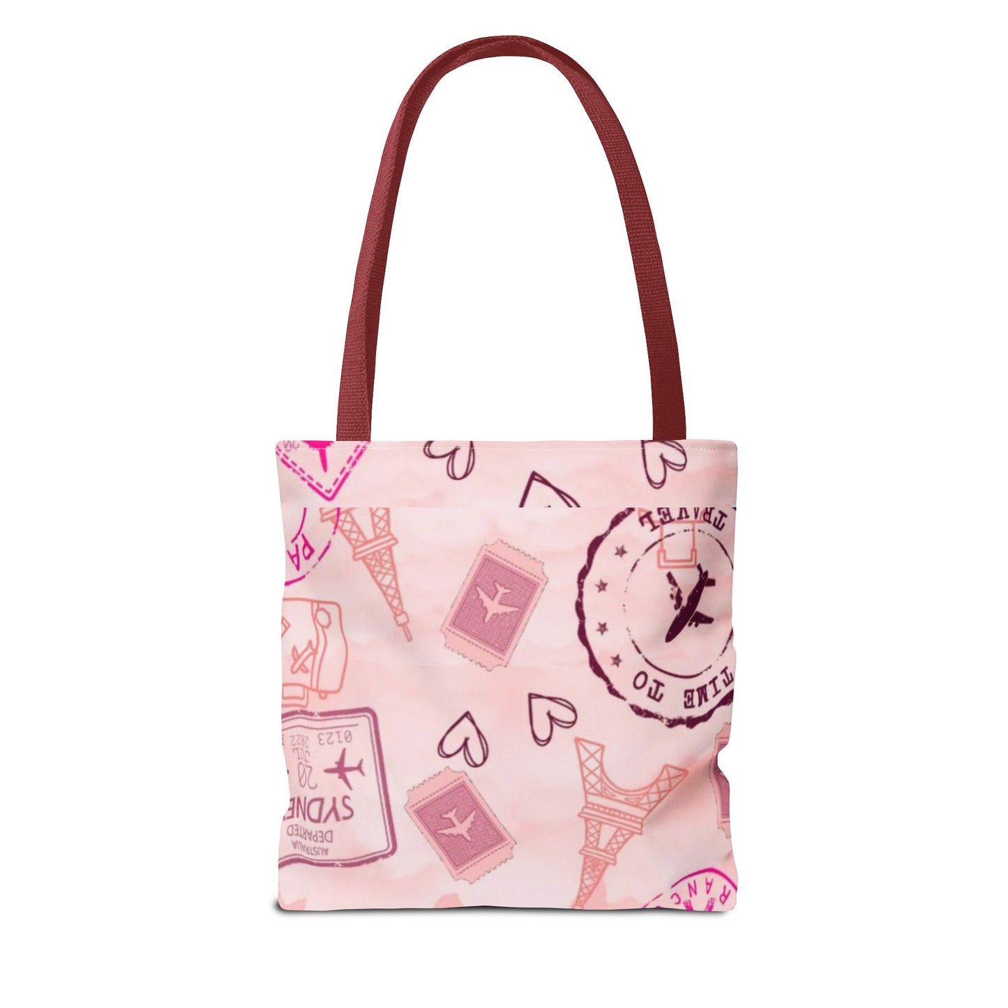 Travel-Girly Tote Bag with Airplane and Landmark Designs