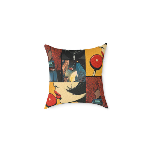 Retro Pop Art Square Pillow - Colorful Comic Style Vintage Design for Home Decor