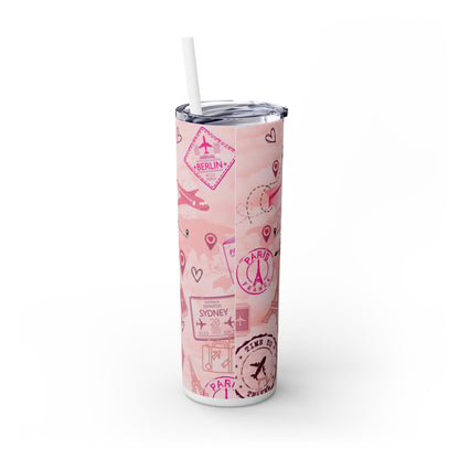 Travel-Girly Skinny Tumbler with Straw - 20oz Adventure Design