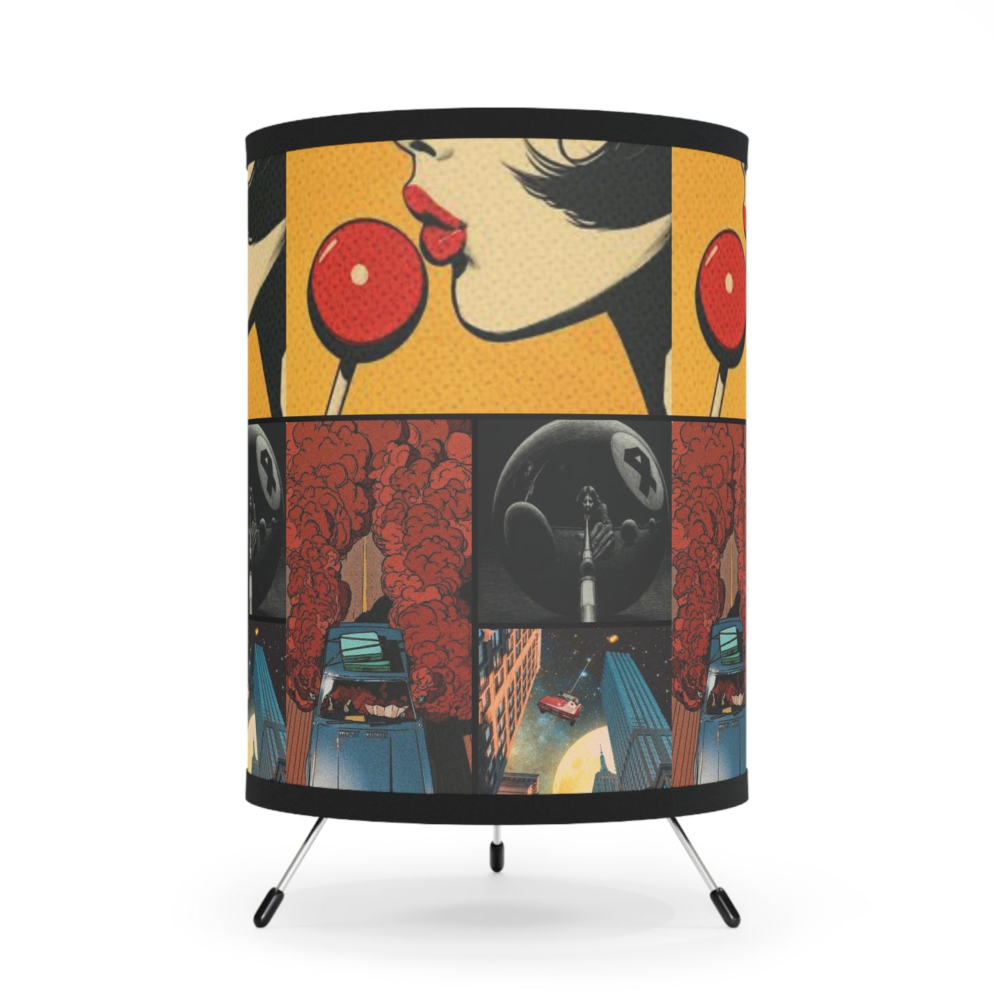 Retro Vintage Pop Art Tripod Lamp with High-Res Printed Shade