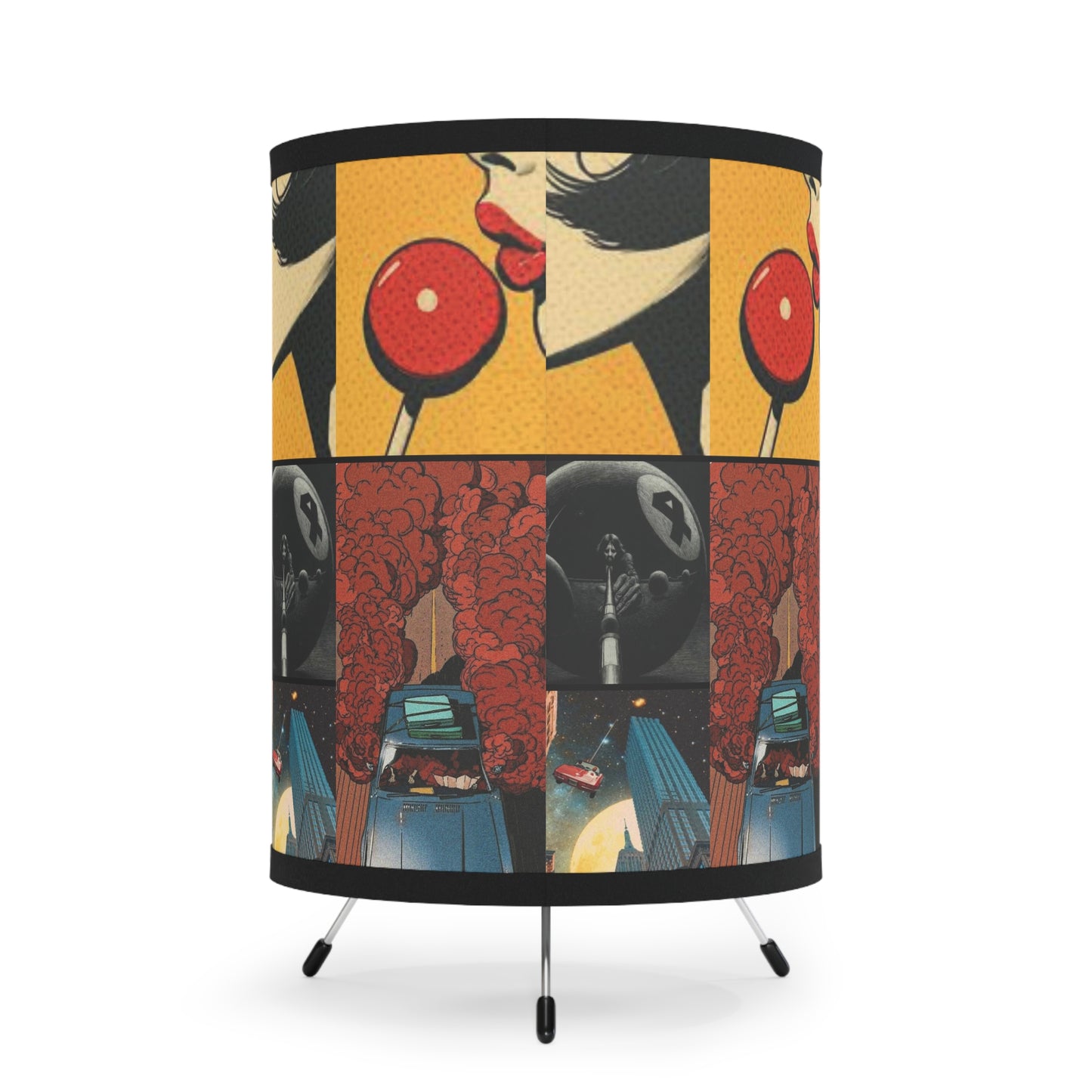 Retro Vintage Pop Art Tripod Lamp with High-Res Printed Shade