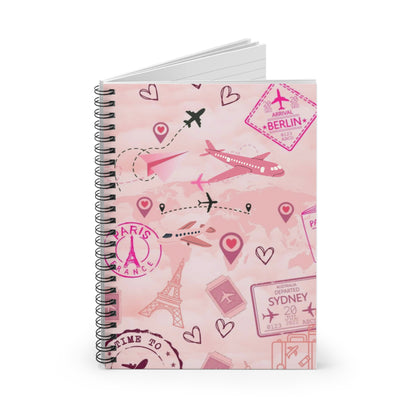 Travel-Girly Spiral Notebook - Ruled Line with World Map Design