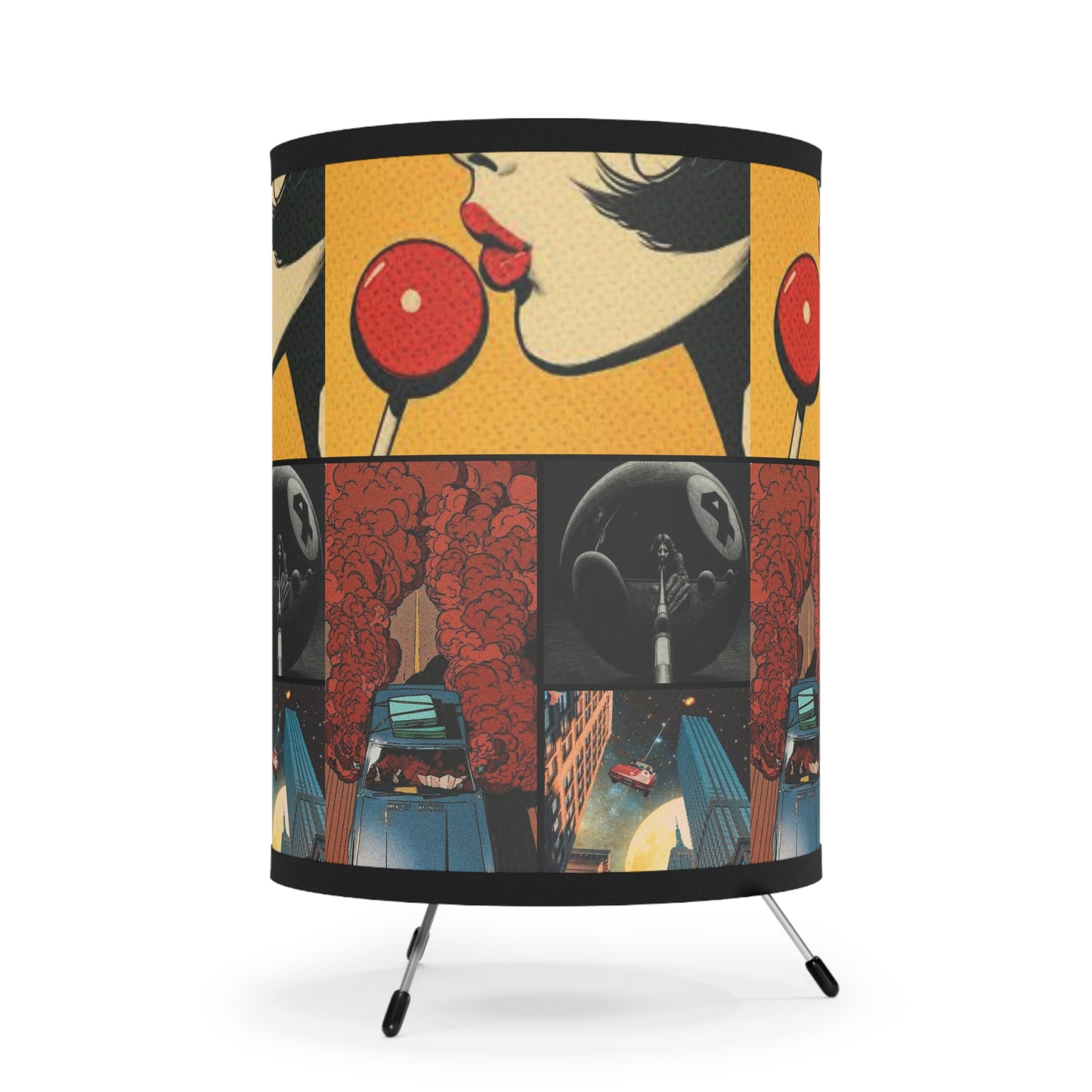 Retro Vintage Pop Art Tripod Lamp with High-Res Printed Shade