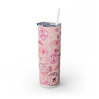 Travel-Girly Skinny Tumbler with Straw - 20oz Adventure Design