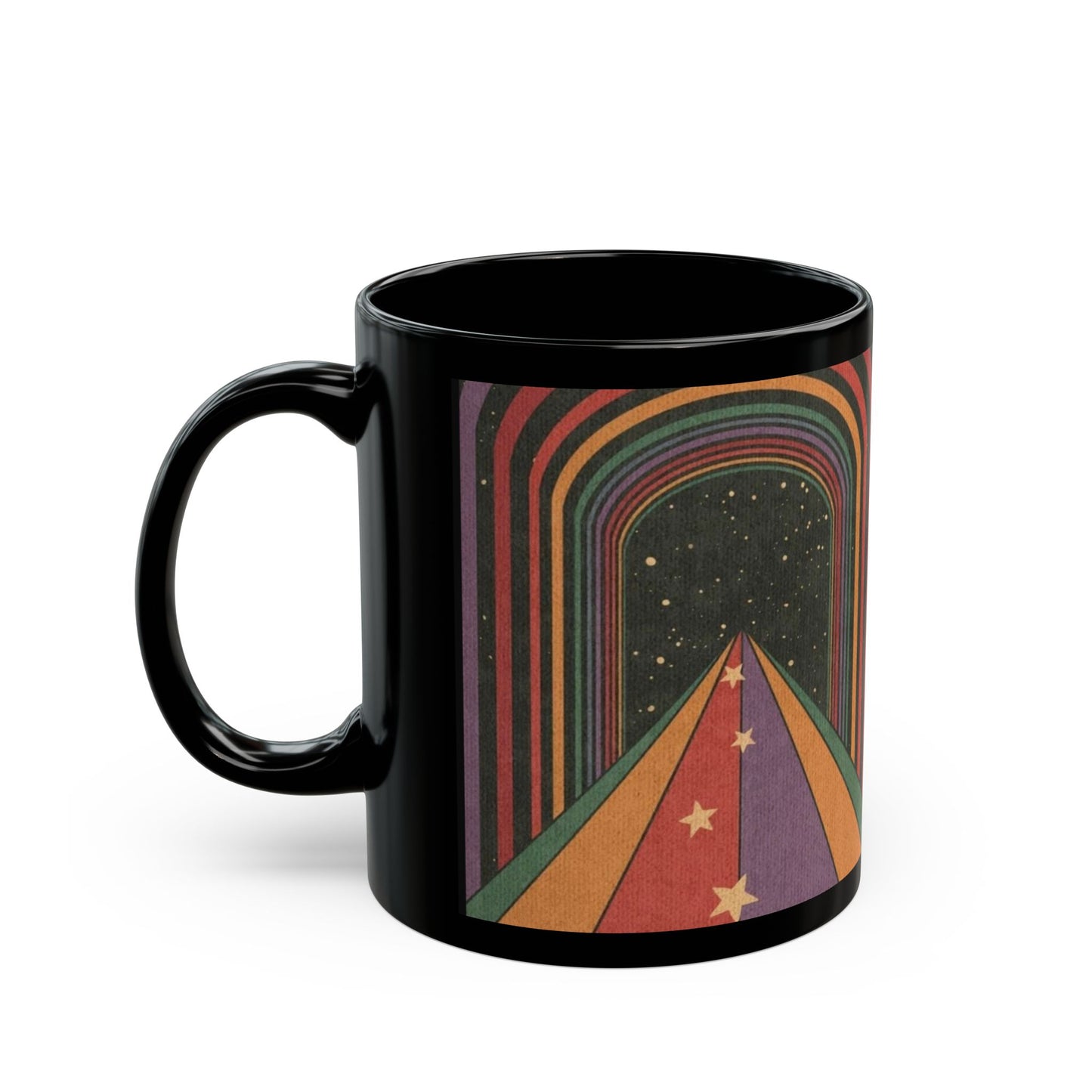 Retro Rainbow Path Black Mug - 11oz & 15oz, Perfect for Coffee Lovers and Gift-Giving