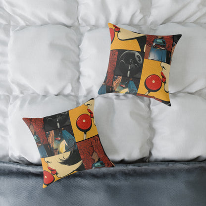 Retro Pop Art Square Pillow - Colorful Comic Style Vintage Design for Home Decor