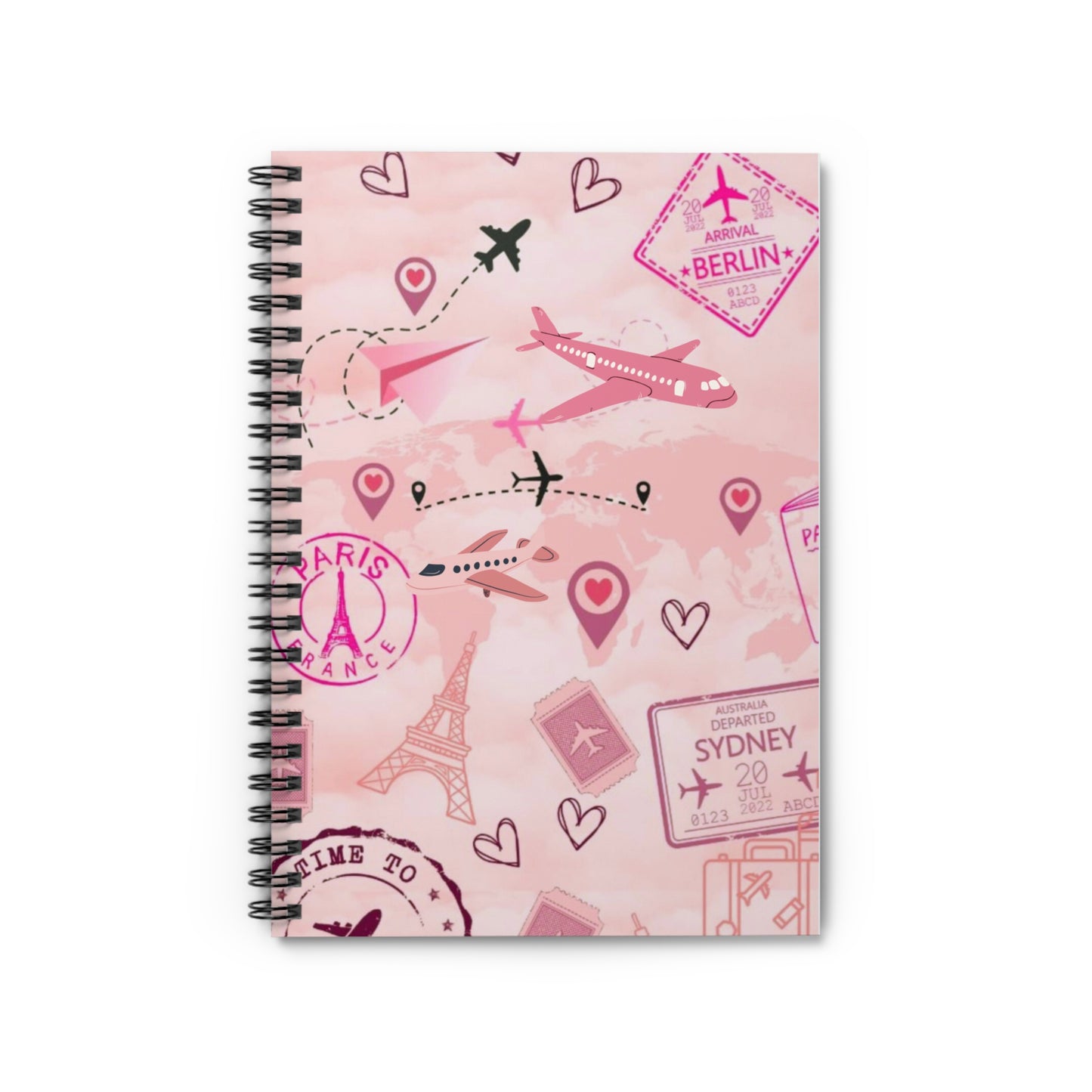 Travel-Girly Spiral Notebook - Ruled Line with World Map Design