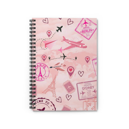 Travel-Girly Spiral Notebook - Ruled Line with World Map Design