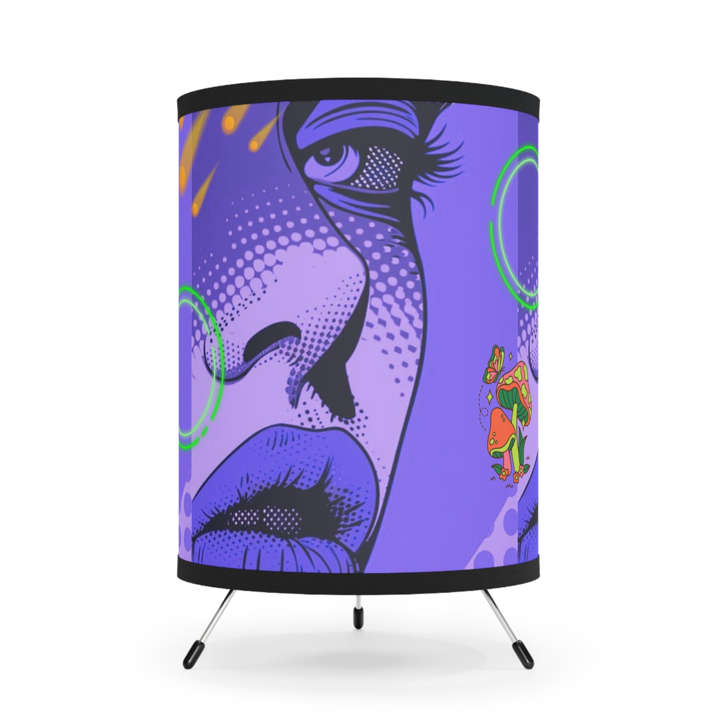 Trippy Pop Art Tripod Lamp with High-Res Printed Shade - Modern Home Decor