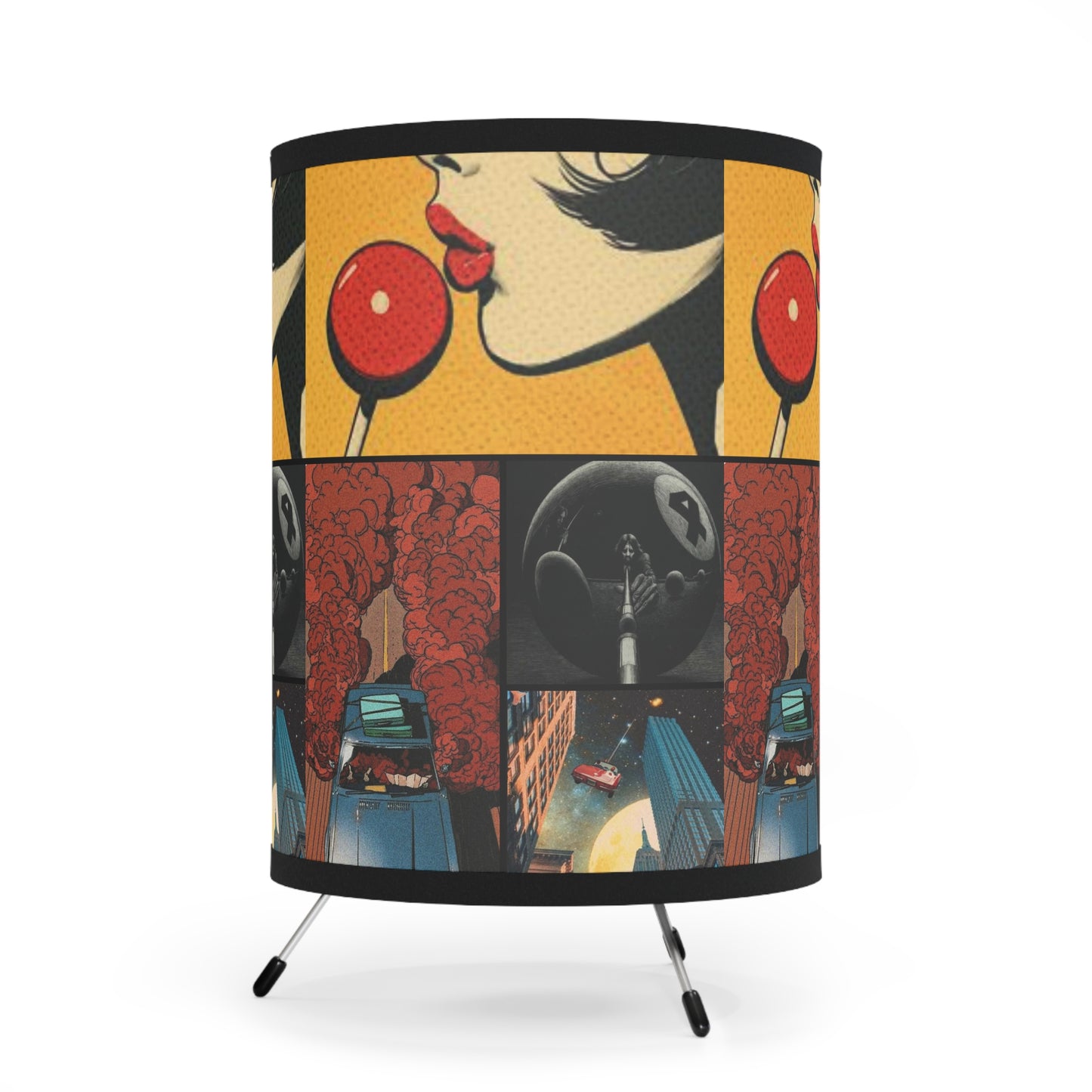 Retro Vintage Pop Art Tripod Lamp with High-Res Printed Shade